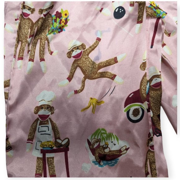 Nick & Nora Pink Satin Sock Monkey Pajama Bottoms Size Small/6X - Picture 4 of 8